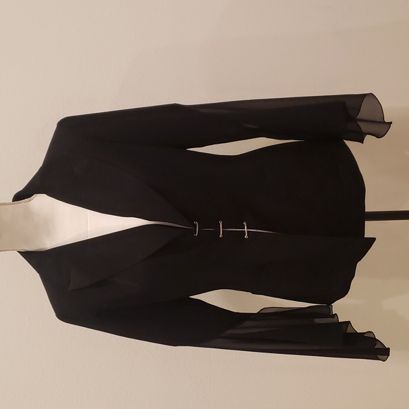 Newport Blazer, Black, sheer wide bell sleeves, Size 8, metal front closure. - Picture 1 of 10